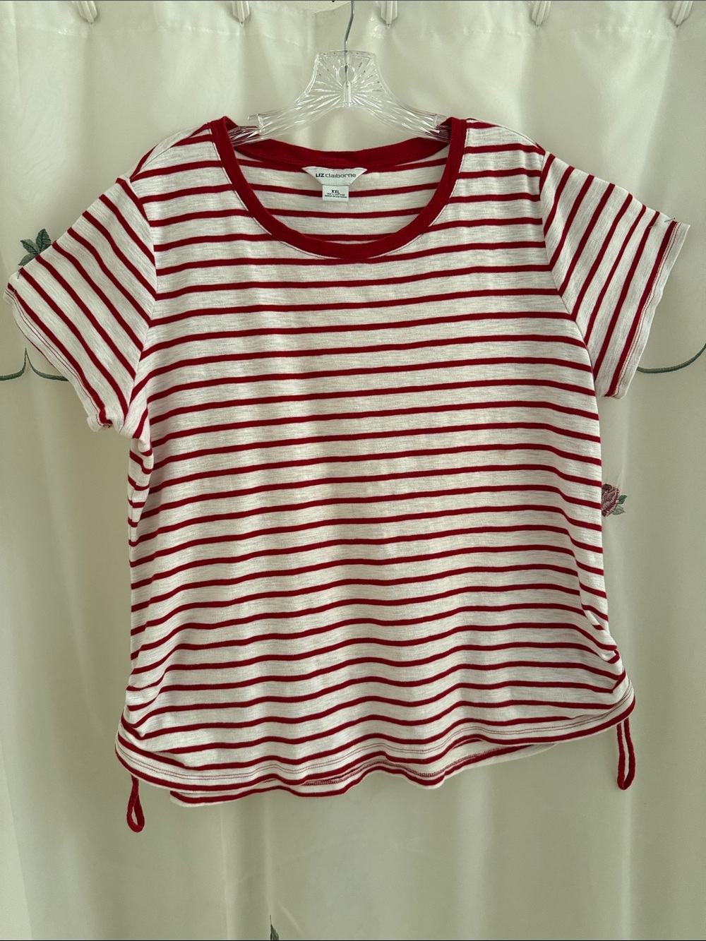 Liz Claiborne Red & White Striped Short Sleeve Tee
